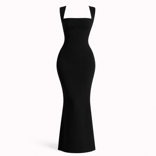 Sleeveless fitted maxi dress with square neckline